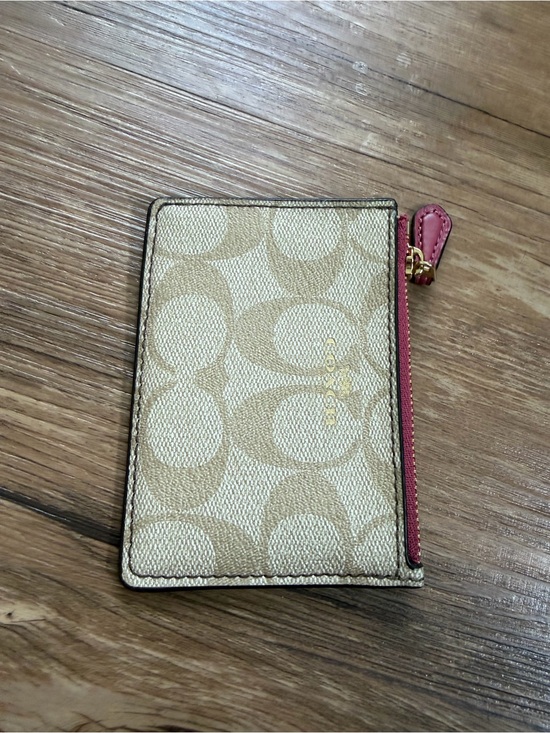 Coach Handbags - Coach Signature Canvas Card Case with Pink Trim